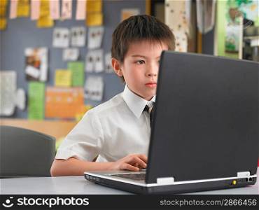 School Boy Using a Laptop
