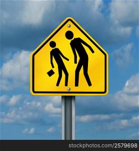 School bullying concept as a yellow traffic sign with an abusive bully attacking or harassing a smaller defenseless student as a symbol of the anxiety of being bullied and the social issues of childhood fear.