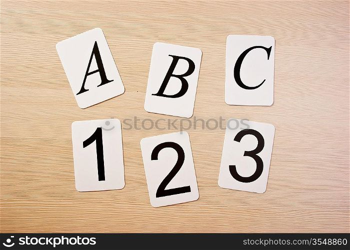 School card with numbers on the table