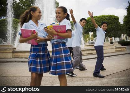 School children socializing in center plaza