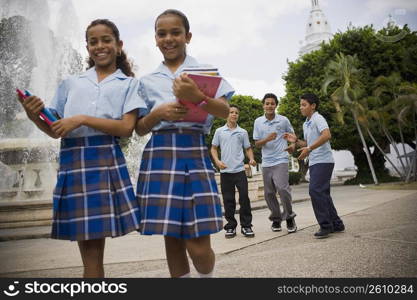 School children socializing in center plaza