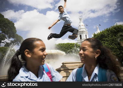 School children socializing in center plaza