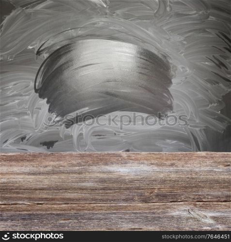 School desk - empty balckboard with chalk and wet traces background. Empty balckboard background