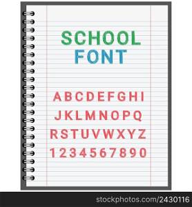 School font, the alphabet in the notebook on the sheet for entries, the vector for the holiday day of knowledge 1 September