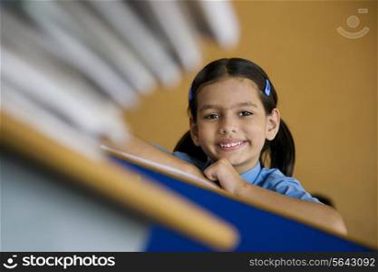 School girl at her desk