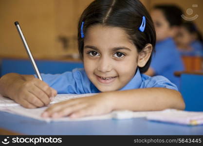 School girl at her desk