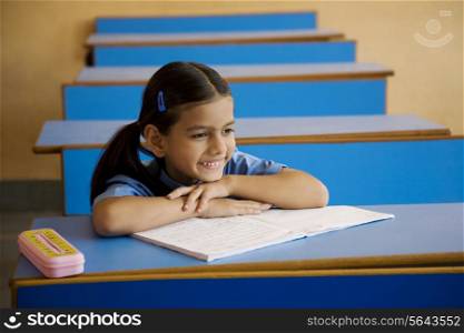 School girl at her desk