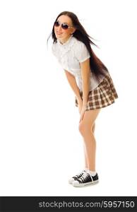 School girl in plaid skirt isolated