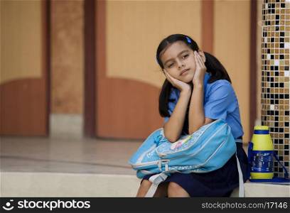 School girl waiting