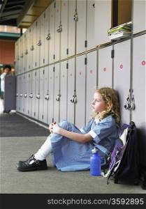 School Girl Waiting Near Lockers