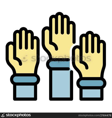 School hands up icon. Outline school hands up vector icon color flat isolated. School hands up icon color outline vector
