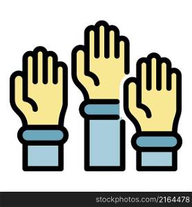 School hands up icon. Outline school hands up vector icon color flat isolated. School hands up icon color outline vector