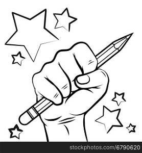 School sketch with hand pencil. School sketch with hand pencil and stars isolated on white background. Vector illustration