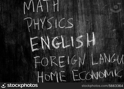 school subjects on blackboard