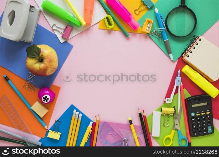 school supplies apple laid circle