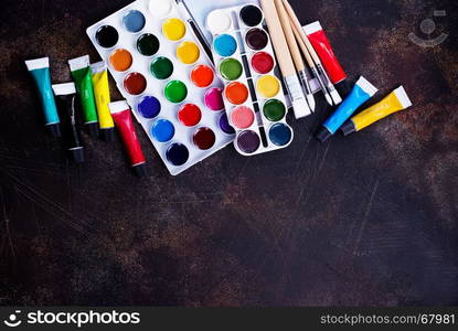 school supplies on a table, stock photo