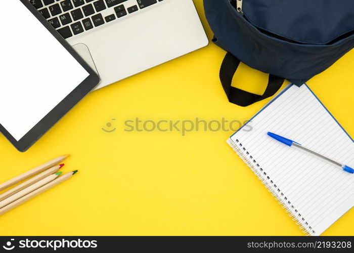 school supplies with laptop tablet