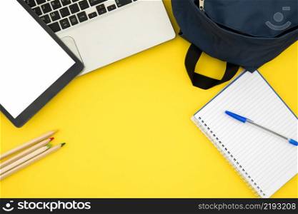 school supplies with laptop tablet