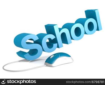School word with blue mouse, 3D rendering