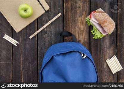 schoolbag sandwich stationery table