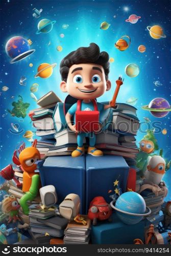 Schoolbound Fun. Cute and Lively 3D Character Poster Featuring Friends Excited for Back to School. for print, website, poster, banner, logo, celebration.
