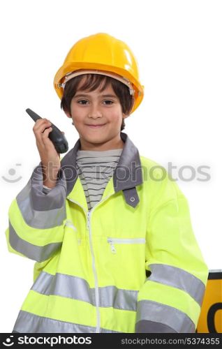 schoolboy dressed as foreman