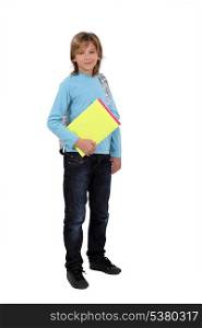 Schoolboy holding folders