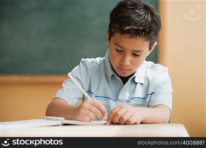 Schoolboy writing