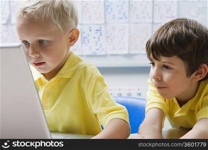 Schoolboys Using a Laptop