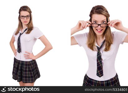 Schoolgirl isolated on the white