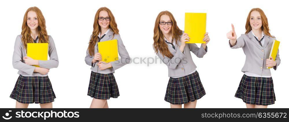 Schoolgirl isolated on the white