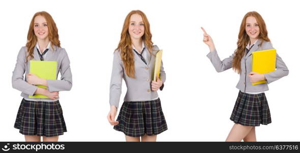 Schoolgirl isolated on the white