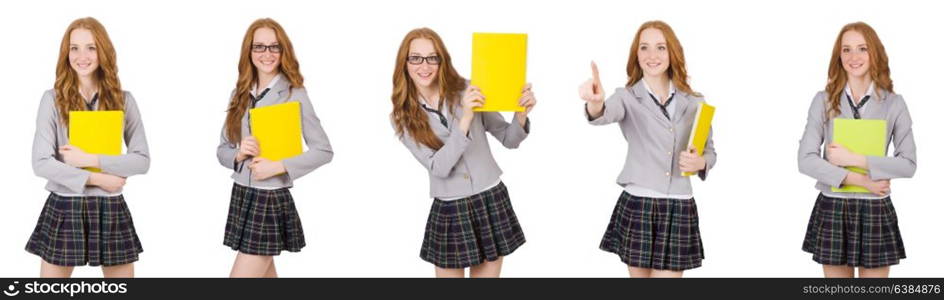 Schoolgirl isolated on the white