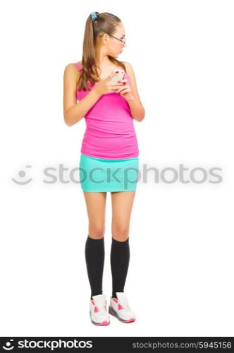 Schoolgirl with mobile phone isolated