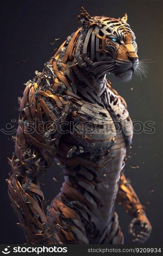 Sci-fi Cyberpunk King of Tiger with Human Anatomy. Generative ai. High quality illustration. Sci-fi Cyberpunk King of Tiger with Human Anatomy. Generative ai