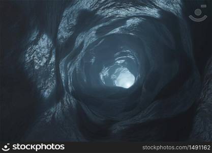Sci-fi Dark Caves Underground tunnel atmosphere and dust Scary animation 3d rendering