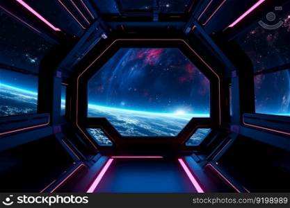 sci-fi display scene, space from the windows of a spaceship generative ai.