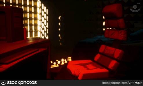 sci fi futuristic interior with neon lights