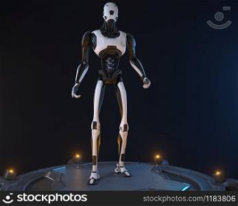 Sci-Fi robot on a platform. 3D illustration. Sci-Fi robot on a platform