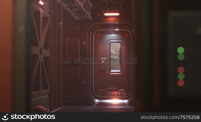 Sci-fi tunnel or spaceship corridor. Futuristic interior. Sci-fi tunnel or spaceship corridor