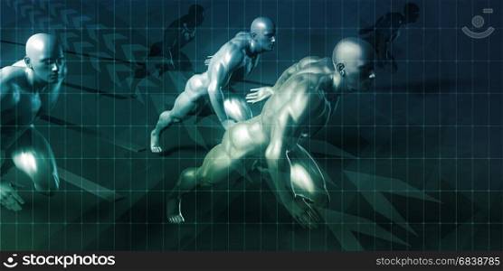 Science and Technology with Men Running as Futuristic Concept. Science and Technology