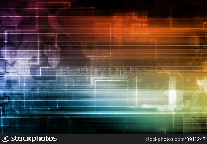 Science Background With Glowing Techno Lines Art. Geometric Template