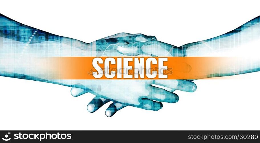 Science Concept with Businessmen Handshake on White Background. Science