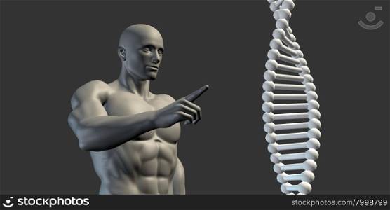 Science DNA Helix Structure with Man Looking or Studying