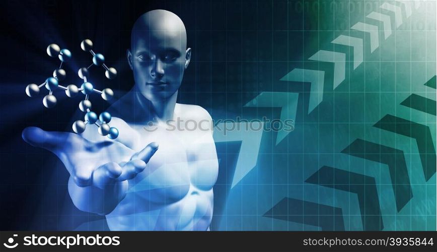Science Professional Holding Molecule Structure in Hand. Computer Technology