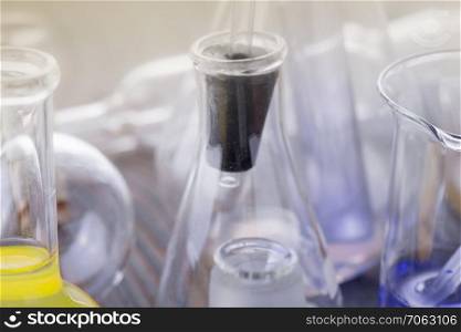 Scientific laboratory glassware. Close up.