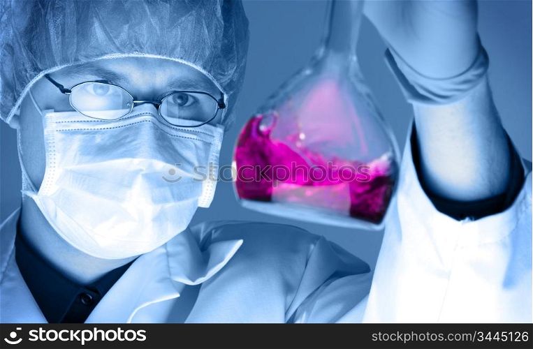 scientist is doing his chemical lab research, selective toning