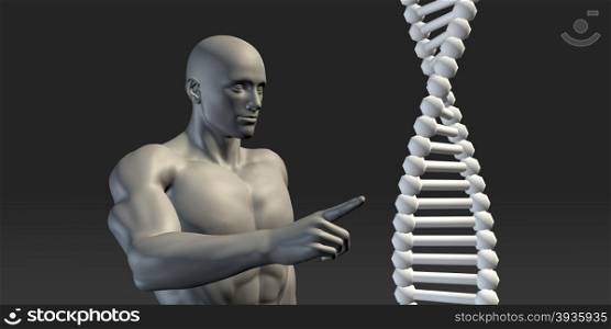 Scientist Pointing at DNA Helix Structure as Art