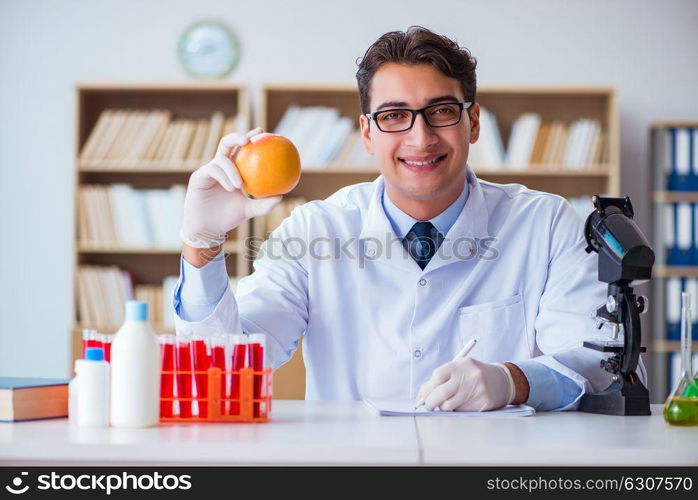 Scientist working on organic fruits and vegetables