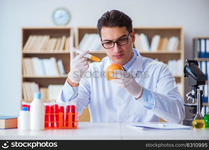 Scientist working on organic fruits and vegetables